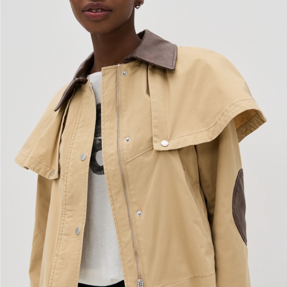 Avec Les Filles Tan Cape Jacket with Brown Details